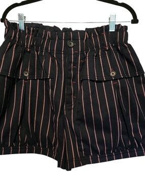 Free People Navy Blue & Red Pinstripe Paperbag Waist Shorts - Large